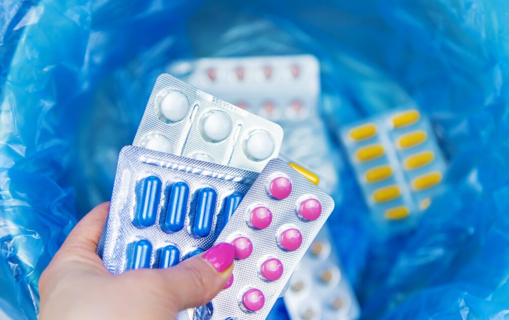medicine packets in the bin