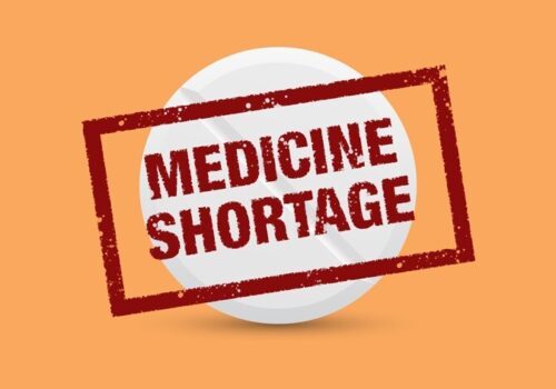 picture of a tablet with a 'medicine shortage' label over the top