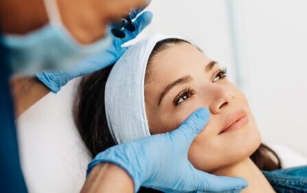 woman having a cosmetic procedure/injection into her face