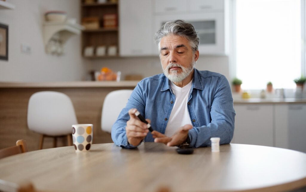 person checking blood sugars