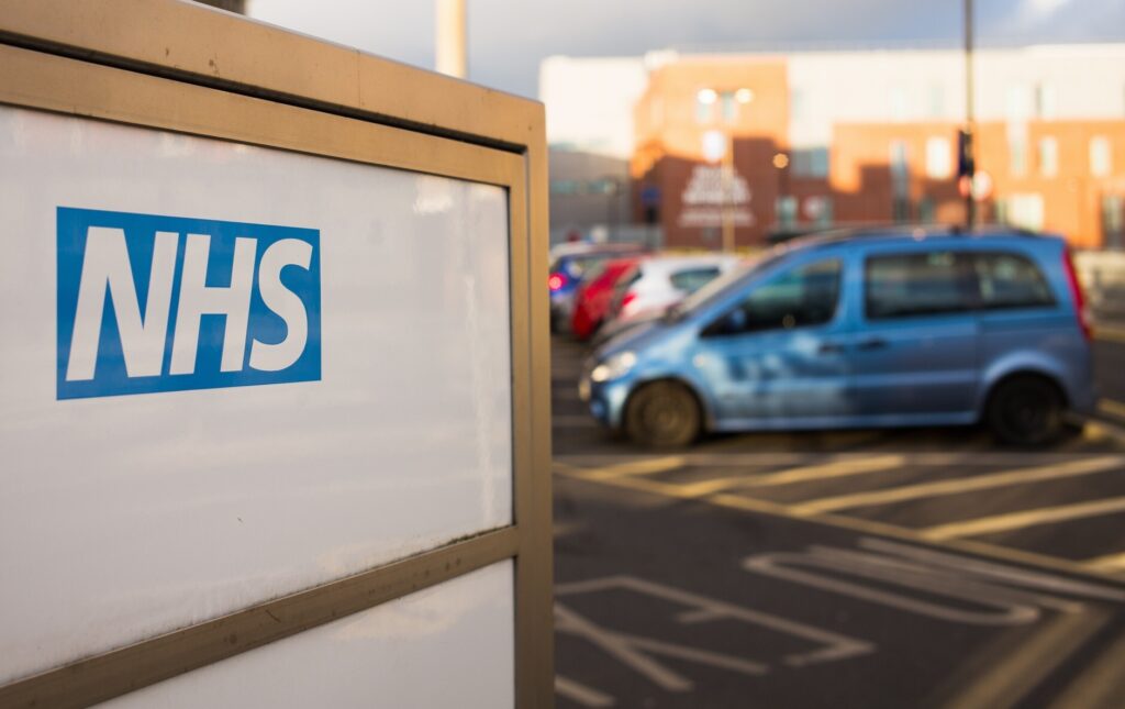 NHS sign in hospital car park