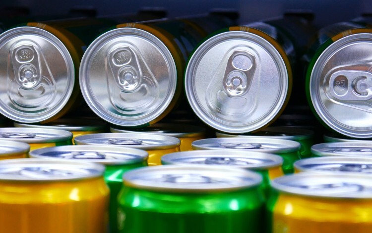 Cans of caffeinated energy drinks