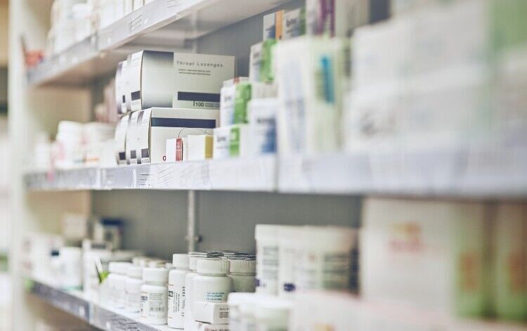 shelves filled with meds packets