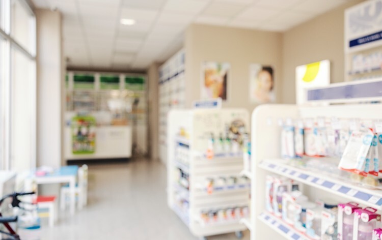 Blurred pharmacy store with no people