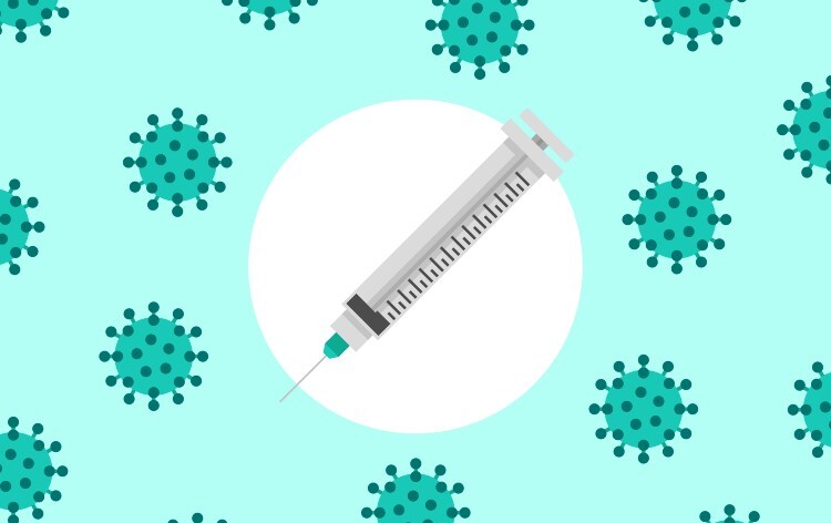 Syringe with virus molecules surrounding it