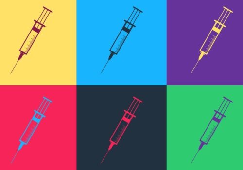 Pop art image of injection pens on a colourful background