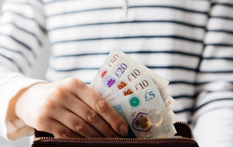 Person removing money from a purse