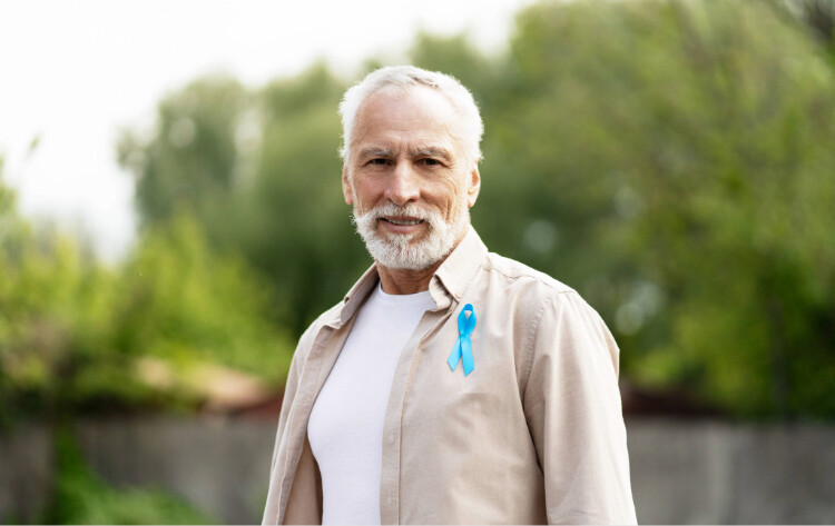 Man with ribbon for prostate cancer