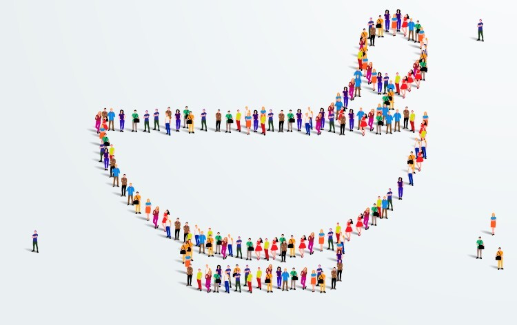 Mortar and pestle. Pharmacy clinical study concept. A large group of people form to create a shape mortar and pestle.