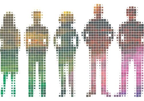 ector characters - silhouettes. Unrecognizable portraits of women and men