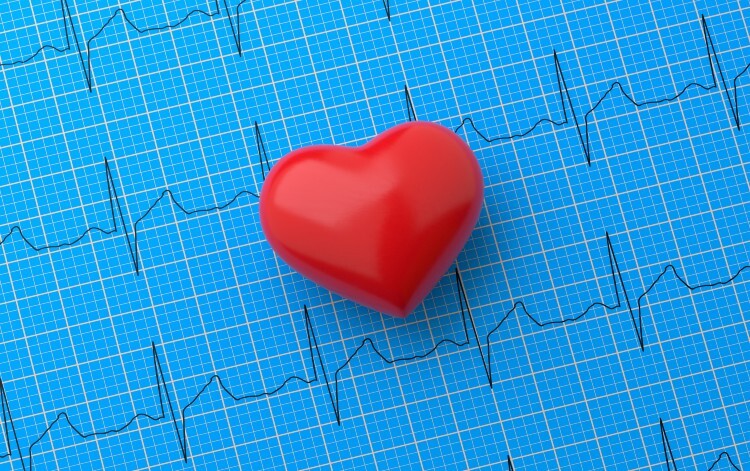 Heart on top of a blue echocardiogram
