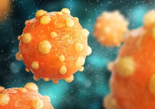 Hepatitis B virus on a white background. 3d illustration