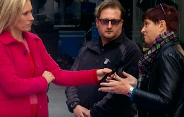 independence supporter talking to Sophie Raworth on the BBC