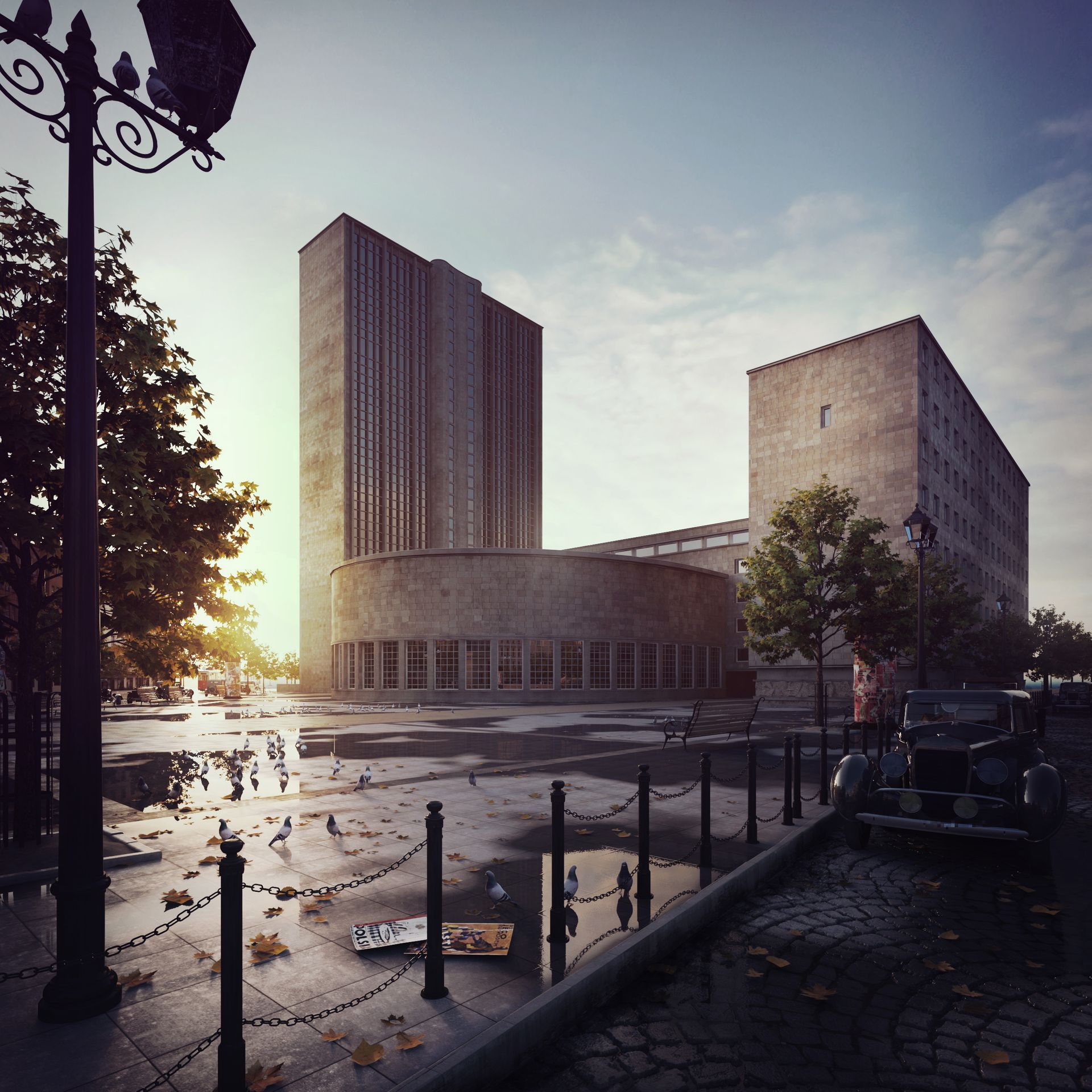 Wizualizacja Placu Unii Lubelskiej (ok. 1944)