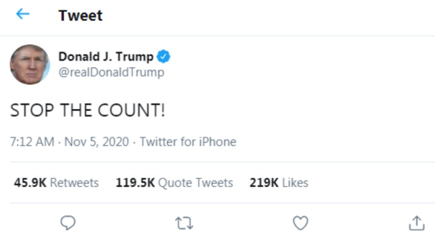 Kiedy przegrywał z Bidenem, więc spróbował powstrzymać liczenie głosów