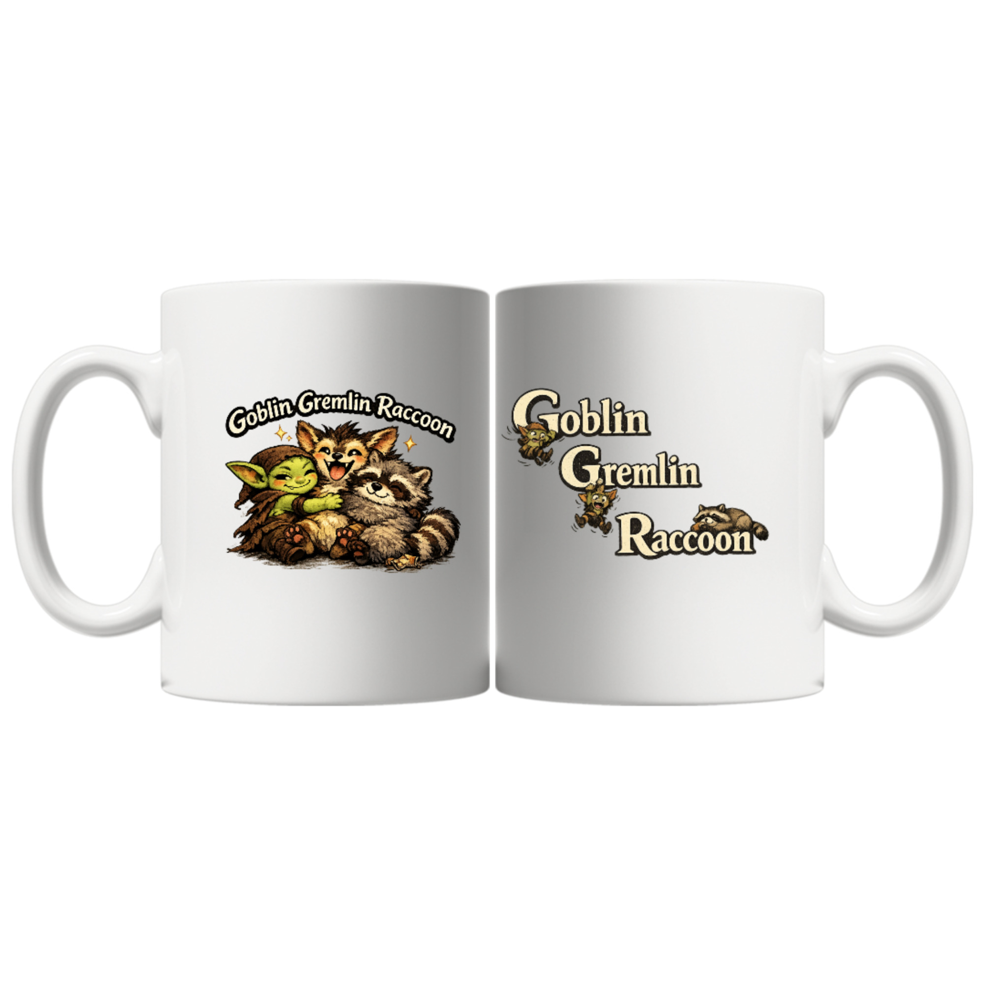 Goblin Gremlin Raccoon White 11oz Coffee Mug