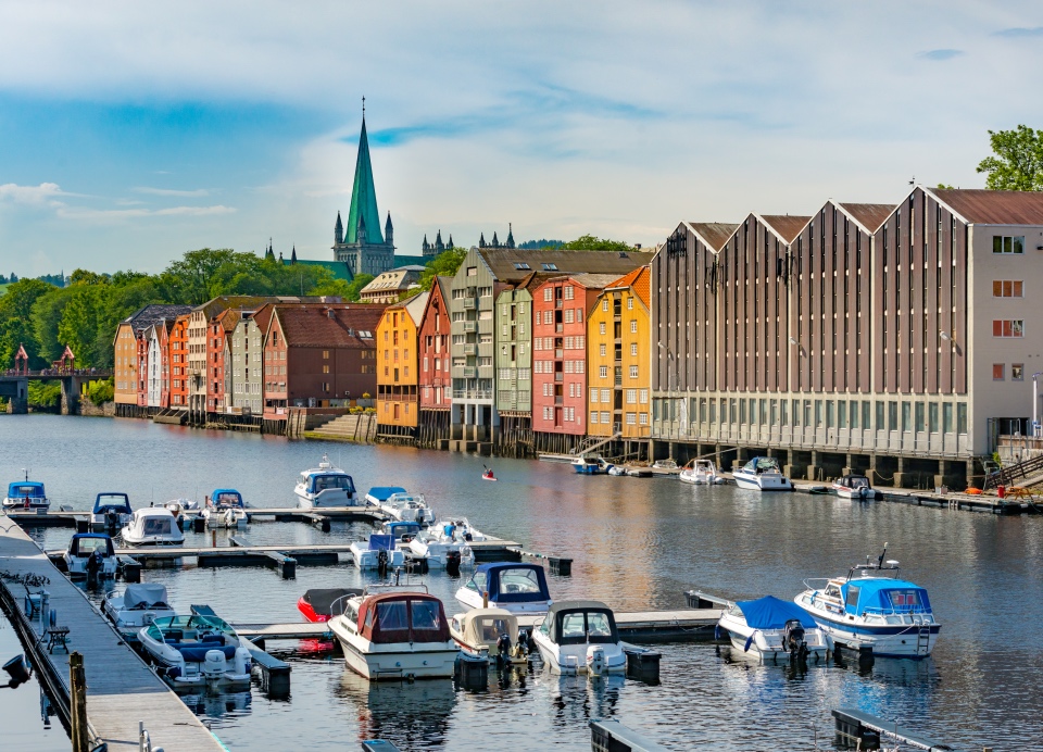 A picturesque view of old Trondheim, Norway