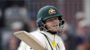 The fourth test was the first match in which Steve Smith has used a neck guard. Image:AP