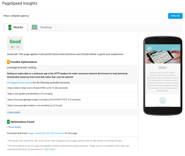 Pagespeed insights