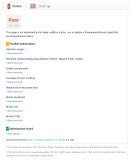 Pagespeed insights mobile benchmark