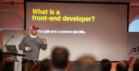 Chris Coyier talking about the role of Front End Developers at Dot All 2019
