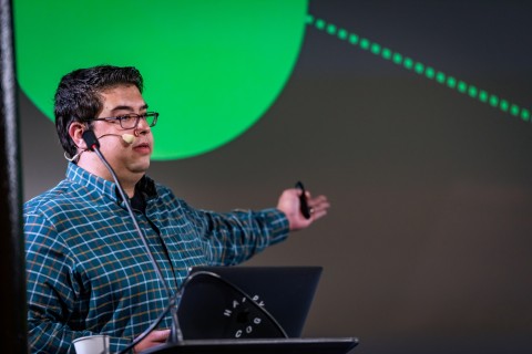 Kyle Cotter speaking at Dot All Montreal 2019