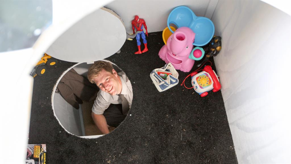 Looking up: Colin on the bottom level, below children’s playroom PICTURES: GEOFF ROBINSON