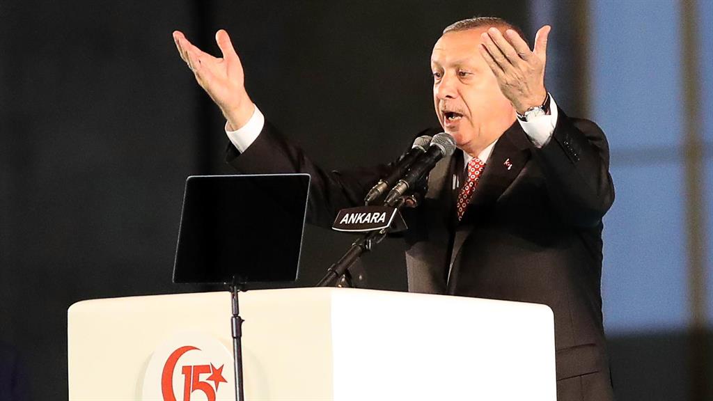 Death penalty: Recep Tayyip Erdogan warns ‘traitors’ in speech at Turkish coup anniversary rally PICTURES: GETTY
