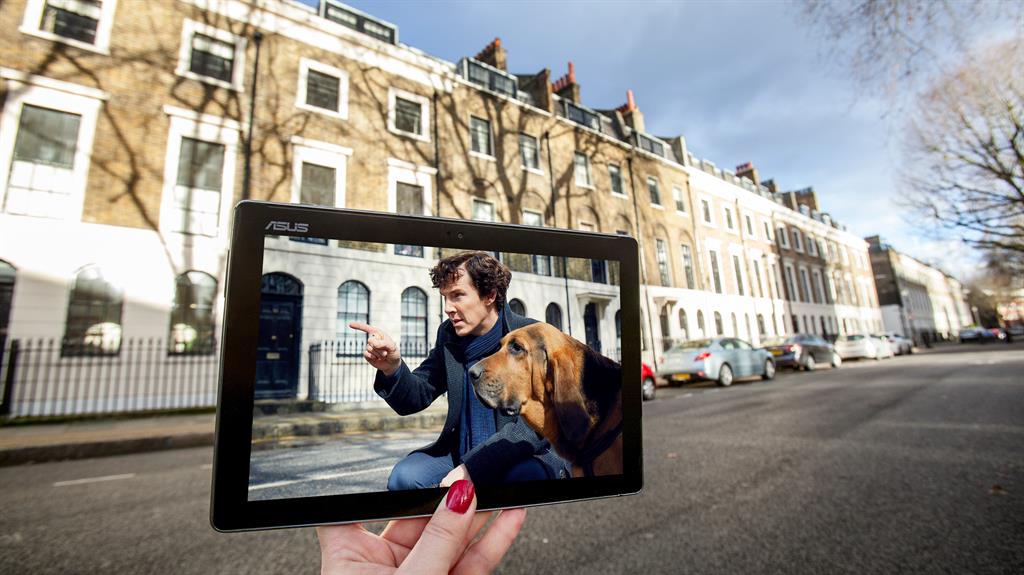 The whole sleuth: Sherlock’s Benedict Cumberbatch framed in Baker St, London