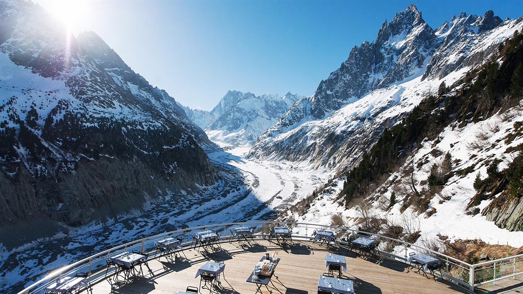 Cold plates: The Panoramique restaurant overlooking Chamonix’s Mer de Glace – or Sea of Ice – Glacier, itself a favoured spot for writers and poets PICTURE: DAVID ANDRE