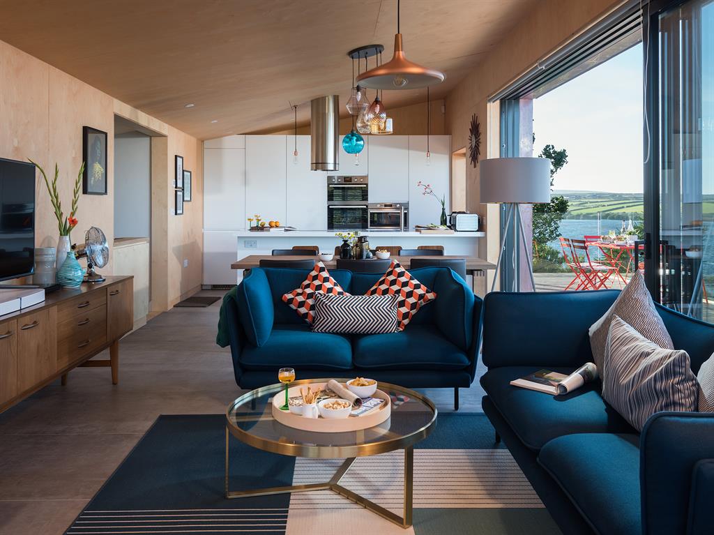 Fresh slant: The sloping ceiling creates a dynamic space in the living area