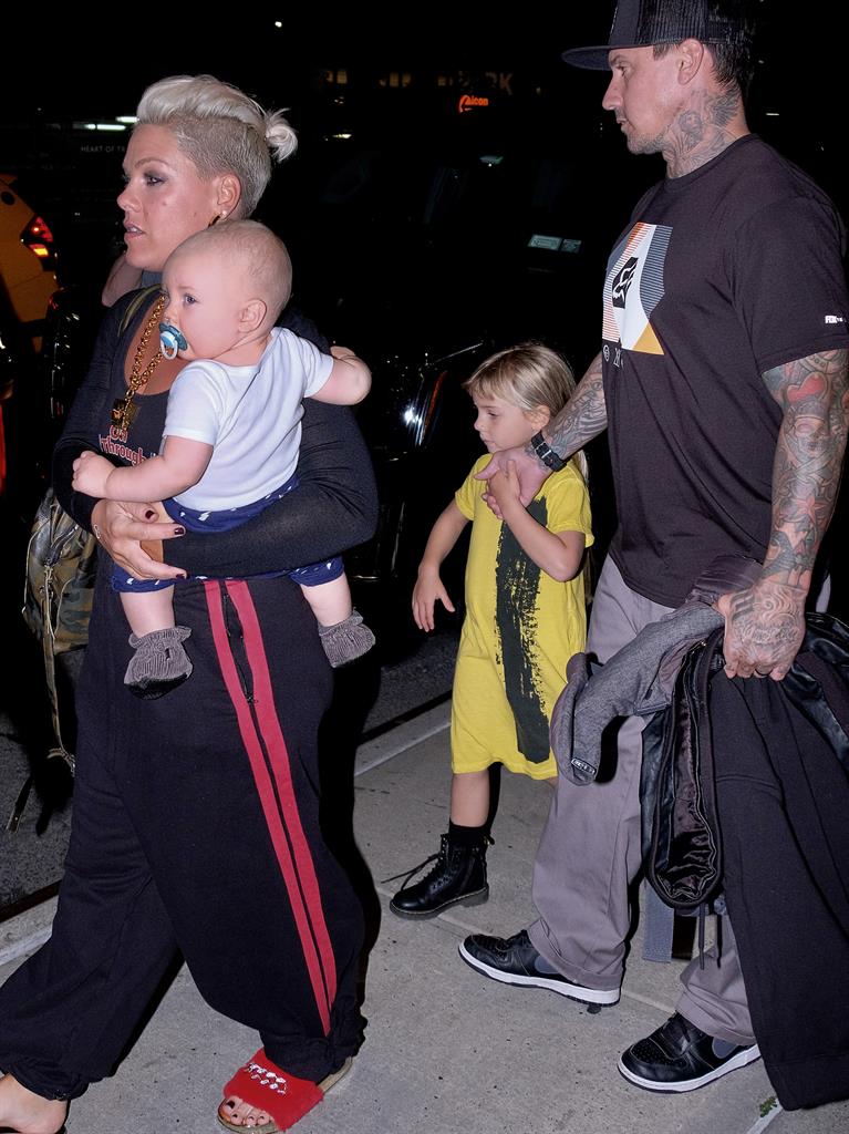 Supermom: Pink with husband Carey Hart and children Willow and Jameson