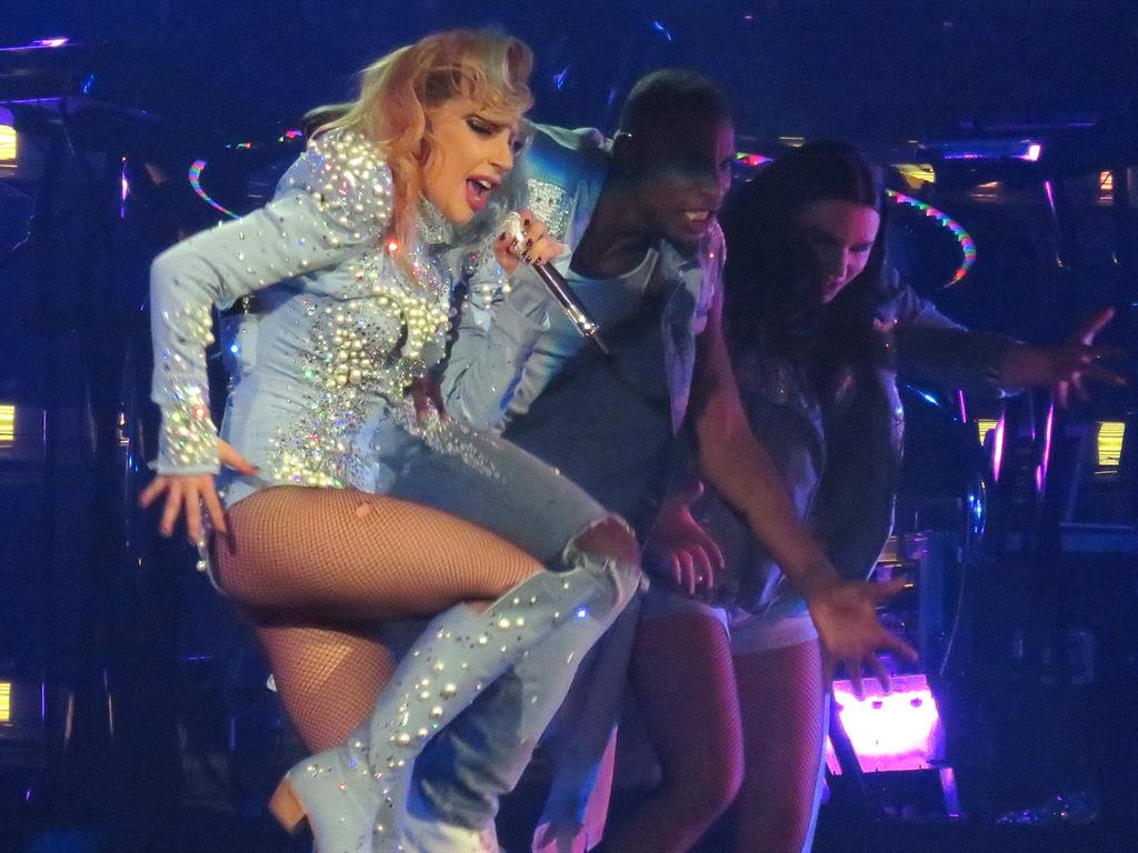 Ringing the changes: Just one of the outfits the Telephone star sported during the show