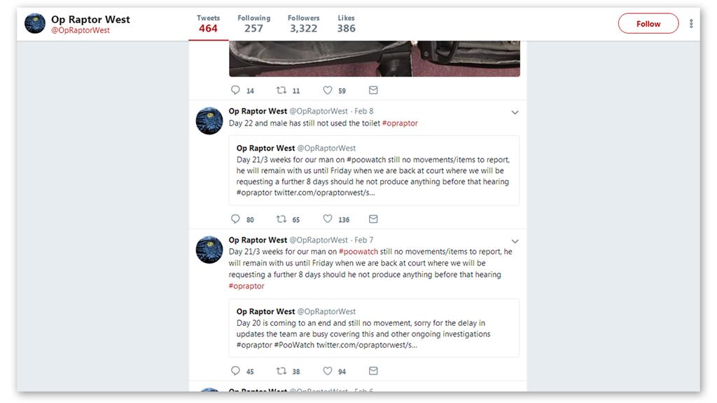 Running commentary: The police's Twitter feed giving #poowatch updates