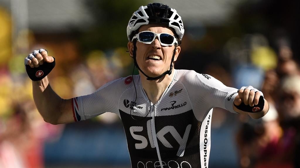 Mountain bike rider leaps peleton at Tour de France Mountain bike rider leaps peleton at Tour de France