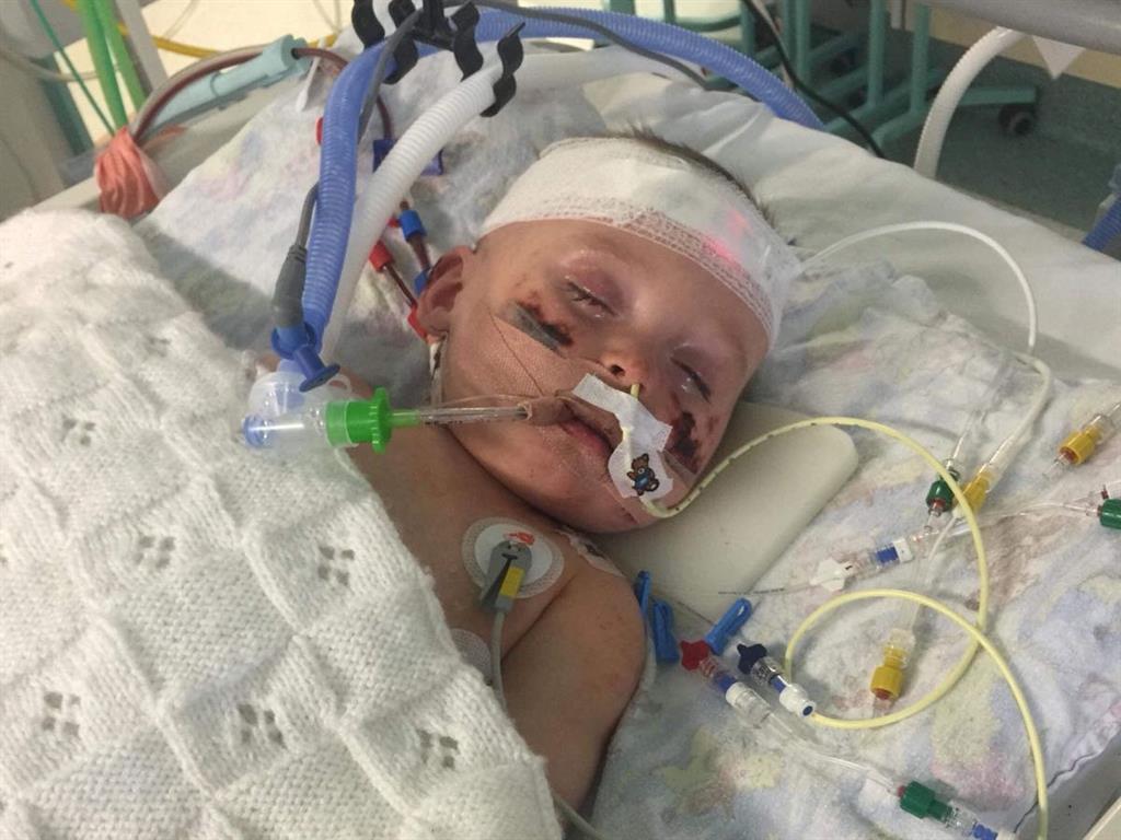 Fighter: Taylor pictured during his treatment for meningitis PICTURE: SWNS