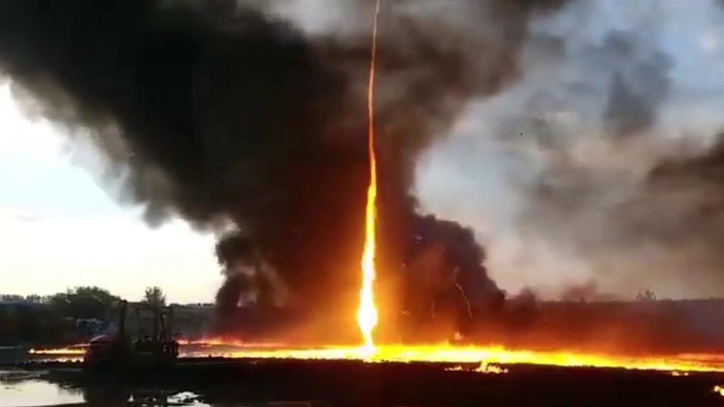 'Firenado' footage captured by firefighters during factory blaze