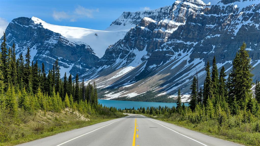 Pole position: Bow Lake in Canada’s Banff National Park is ideal for cycling