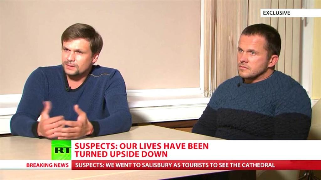 Talking Ruslan Boshirov and Alexander Petrov the two suspects in the poisoning of an ex Russian spy Sergei Skripal and his daughter Yulia