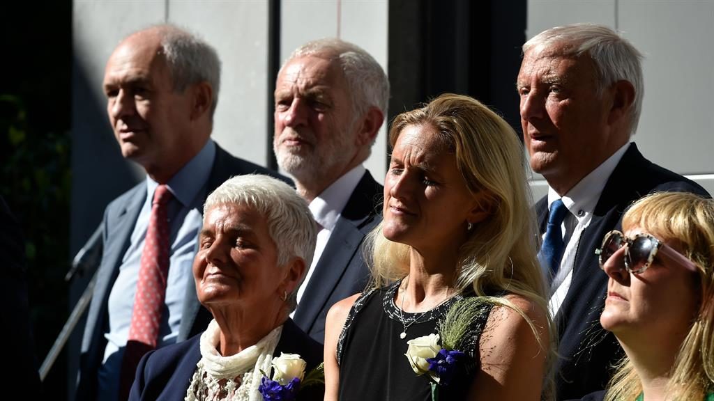 Memorial Jeremy Corbyn joins members of Jo Cox’s family at the ceremony PIC GETTY