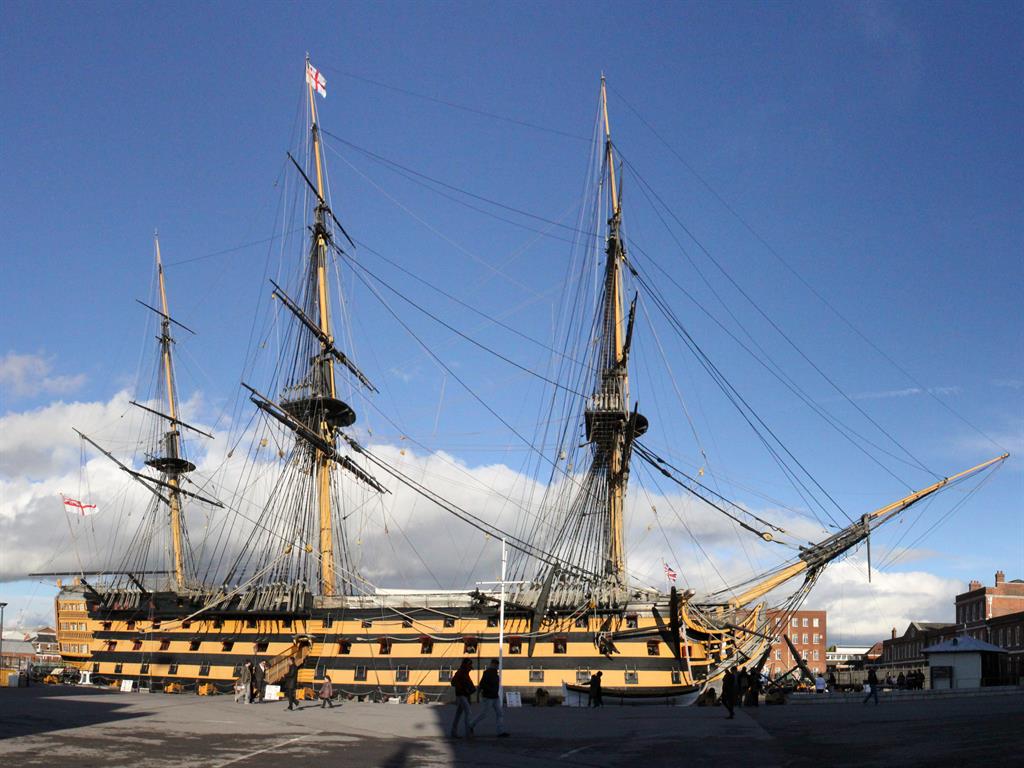 Mast-erpiece: HMS Victory which Conan sketched (below)
