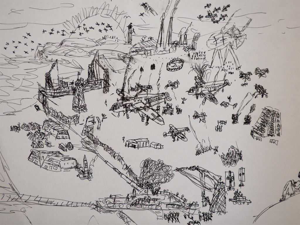 Wartime interest: Conan created this drawing based on the Battle of Britain