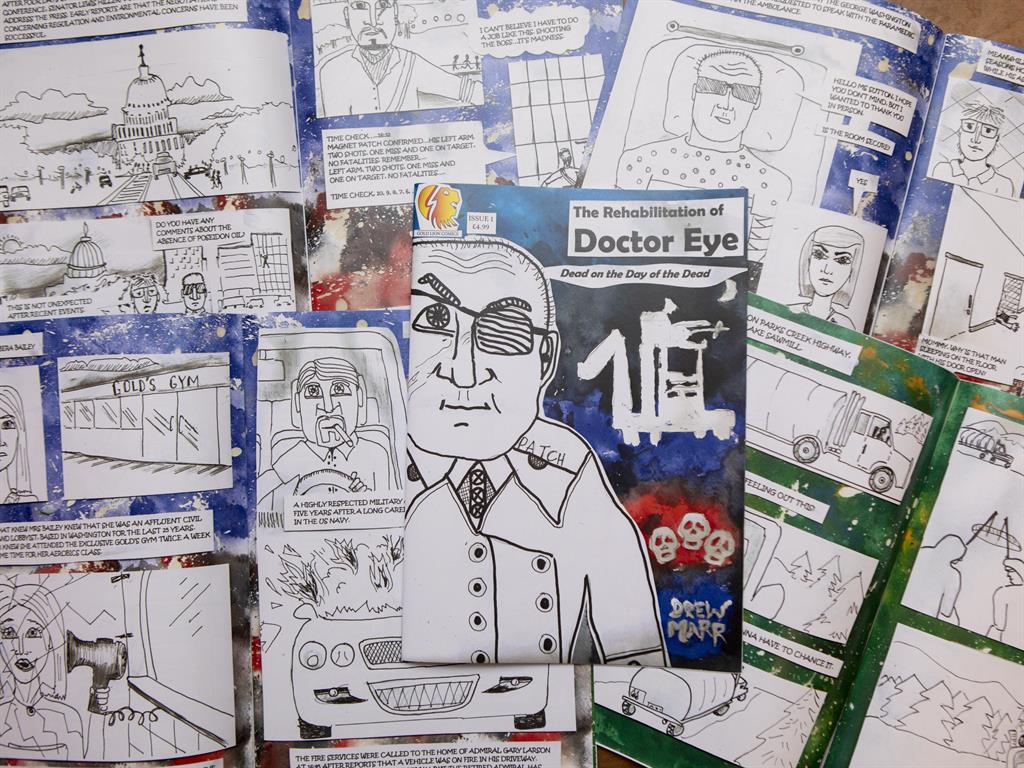 Prolific: Some of Drew's comics on display