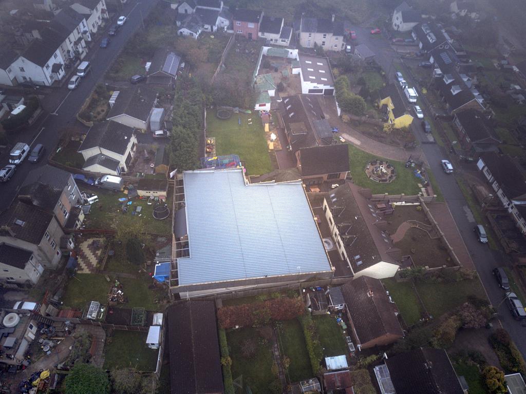 Huge: An aerial view of the construction in Mr Wildin's back garden