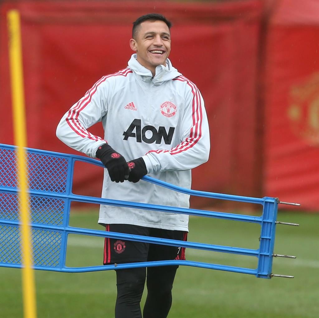 Model and pro A smiling Sanchez in training yesterday