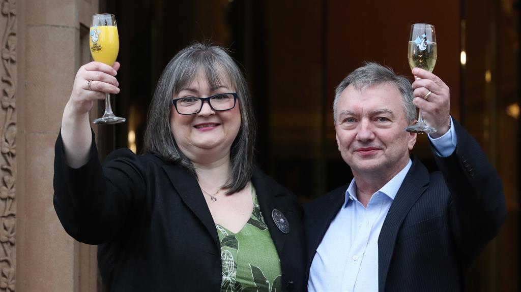 Cheers: The couple celebrated 'with a cup of tea and a hug'