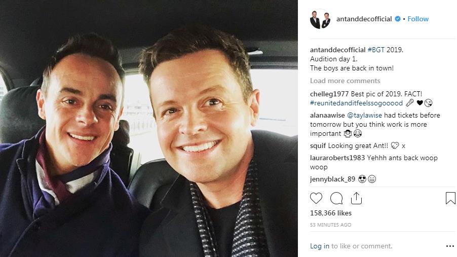 Good to be back: Ant and Dec strike a pose on their joint Instagram page PICTURE: INSTAGRAM