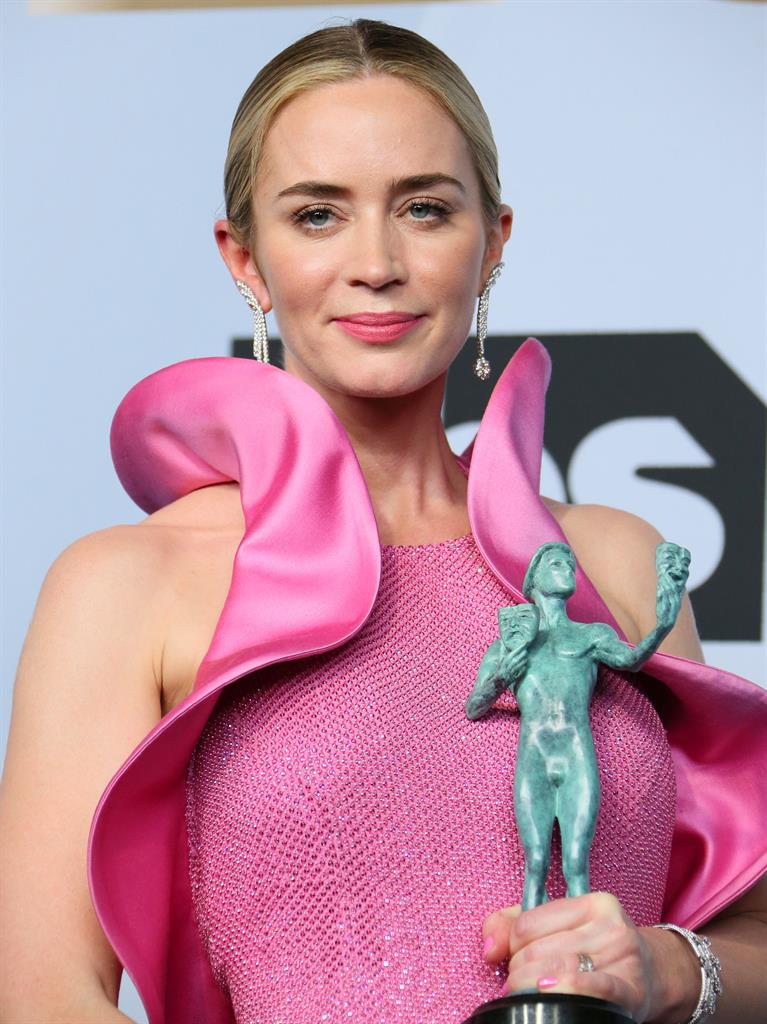 Lost for words: A visibly shocked Emily Blunt shared her ward with her husband, John Krasinski, who directed A Quiet Place PICTURE GETTY