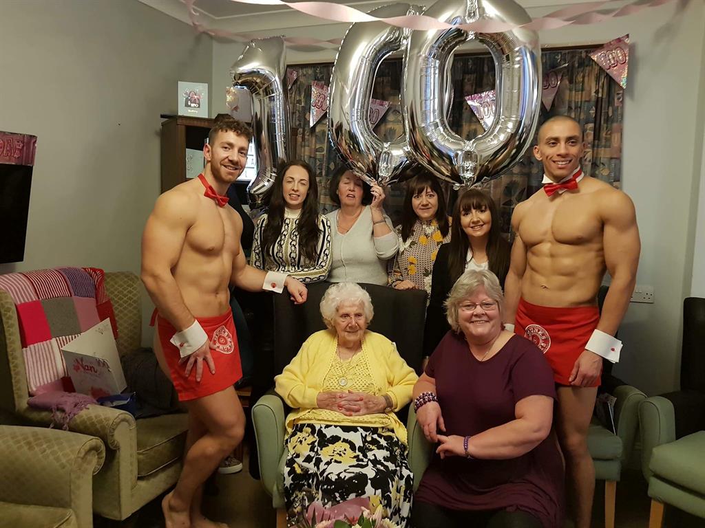 Birthday girl: Two hunks were invited back to join Doll, her family and staff