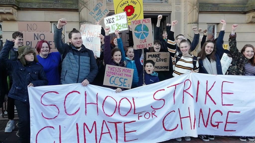 School's out: Demonstrators from the Youth Strike 4 Climate movement hold their climate change protest in Preston, Lancashire